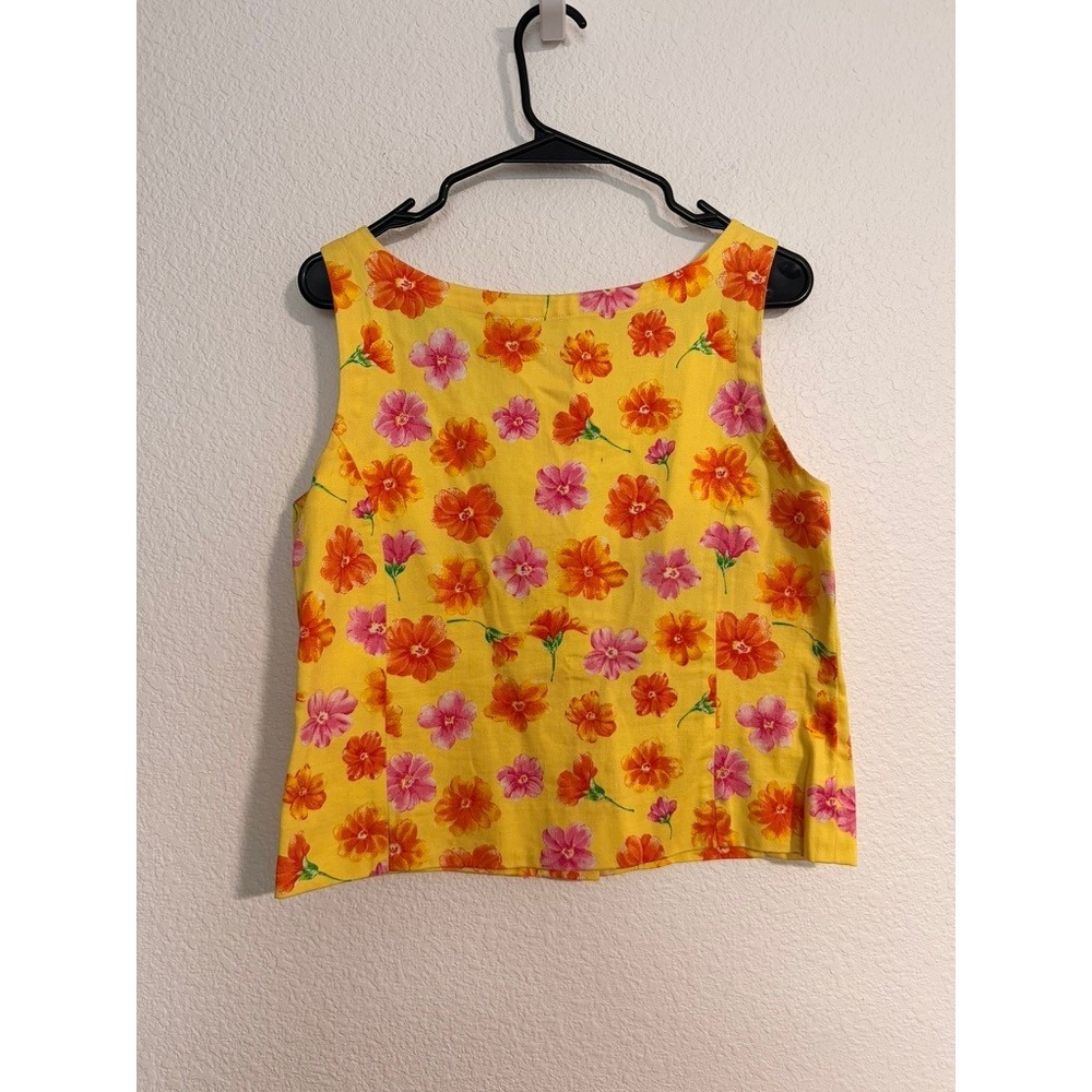 Vintage Yellow Floral Button Back Cotton Tank Top 12 Boho Hippie Floral Summer